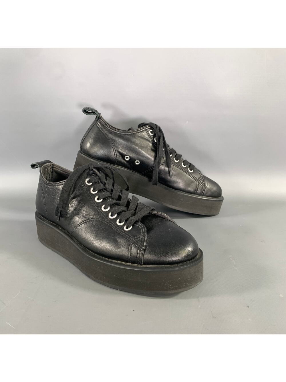 COMME des GARCONS Size 7 Black Leather Platform Sneakers